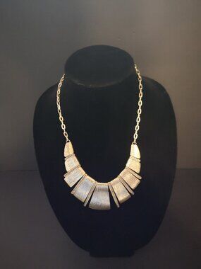 Alfani Gold Tone Metal Brushed Texture Statement Necklace w/Dk Grey Rhinestones